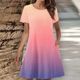 thumbnail image 1 of Sakmal Crew Neck Dresses for Women 2024 Mid-Length Pink Gradient with Pocket Short Sleeve Loose Fit Basic Shift Dress, 1 of 5