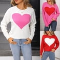 thumbnail image 1 of Sakmal Womens Fall Sweaters Oversized Pink Heart Print Crew Neck Loose Womens Sweaters L, 1 of 9