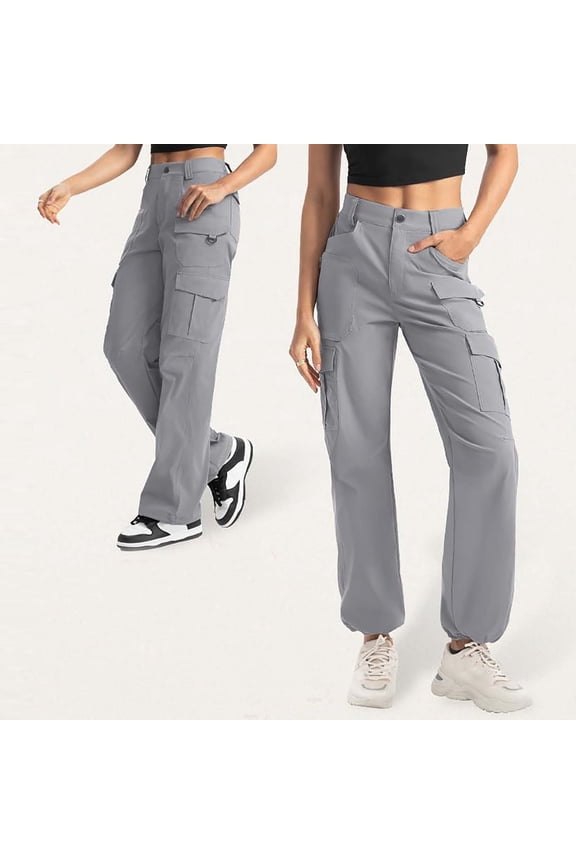 Womens Hiking Pants with Pockets Cargo Gray Long Comfy Pants for Women S-XXL