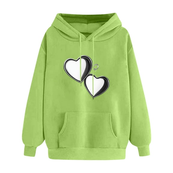 Sakmal Womens Hoodies Cute Green Sweatshirts Heart Print Trendy Hoodies for Women