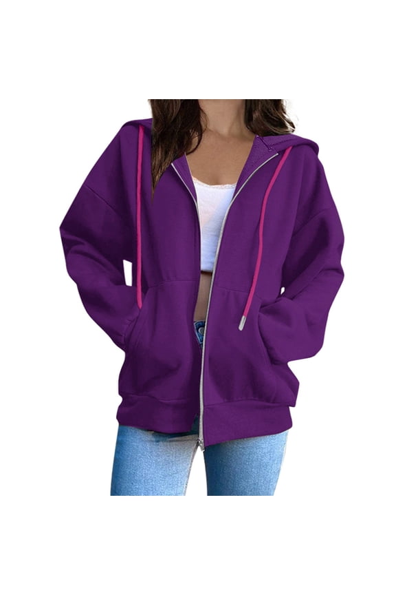Womens Jackets Track Athletic Purple Plus Size Jacket Cropped Solid Trendy Coats for Women