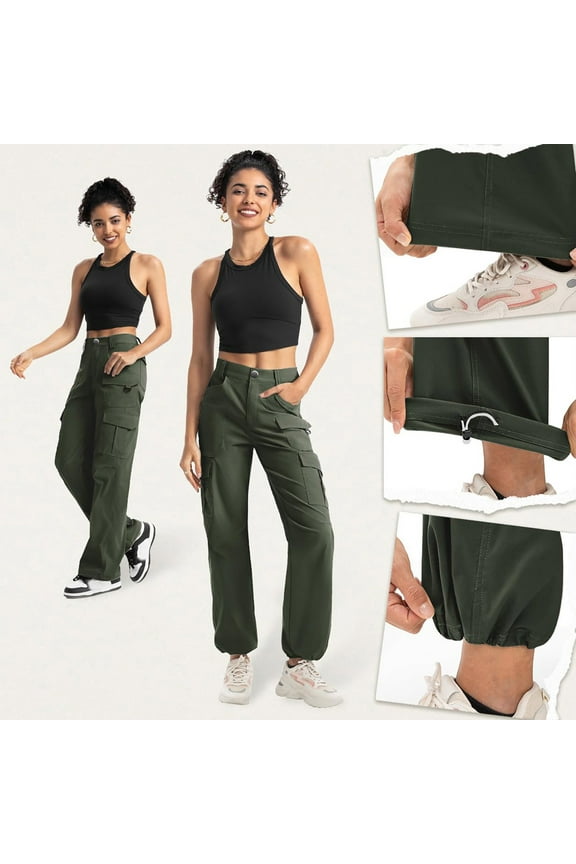 Womens Khaki Pants with Pockets Cargo Relaxed Fit Full Length Green Pants for Women S-XXL
