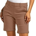 thumbnail image 1 of Sakmal Womens Khaki Shorts Straight Leg Elastic Waist Mid Rise Summer 7 Inch Inseam Bermuda Shorts with Pockets, 1 of 8