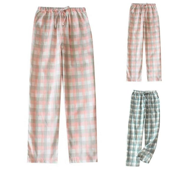 Sakmal Womens Lounge Pants Plaid Drawstring Elastic Waist Pajama Bottoms Blue Womens Pajama Pants with Pockets