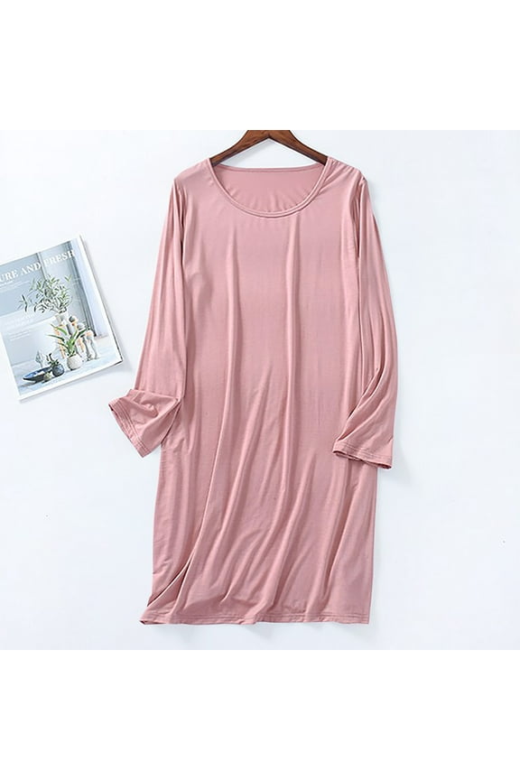 Womens Moomoo Nightgowns Plus Size Comfy Night dress Long Sleeve Pink Nightgowns for Women
