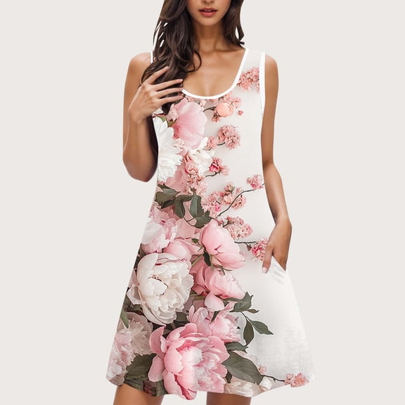 Sakmal Womens Moomoo Nightgowns Soft Sleeveless Pajama Dress Knee Length Floral Ladies Nightgown L