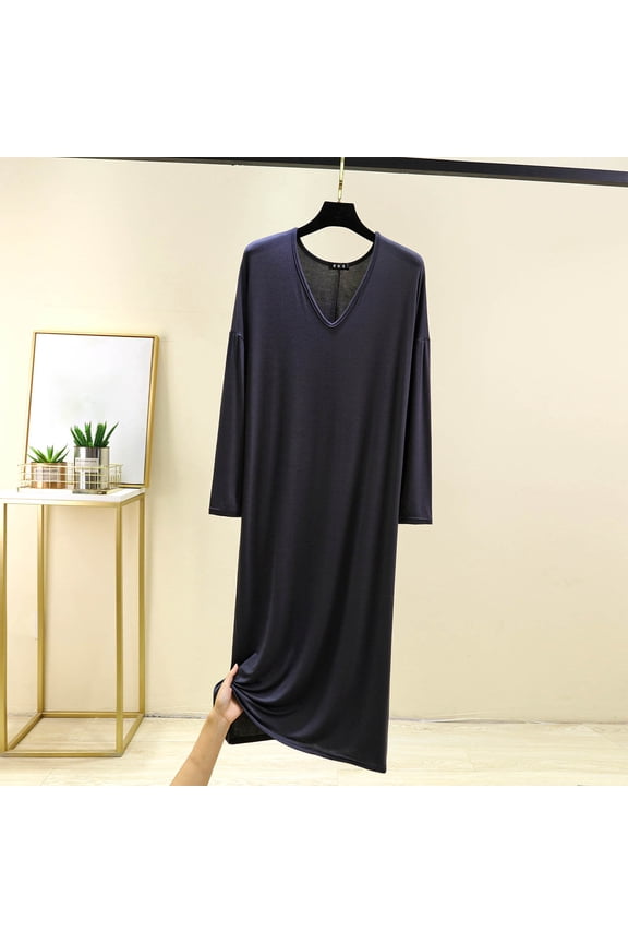Womens Nightgowns Modal Plus Size V Neck Sleepshirt Gray Long Sleeve Womens Nightgowns 5X