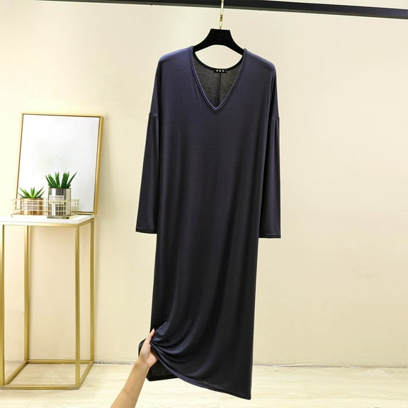 Sakmal Womens Nightgowns Modal Plus Size V Neck Sleepshirt Gray Long Sleeve Womens Nightgowns 5X
