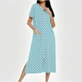 thumbnail image 1 of Sakmal Womens Nightgowns Zip Up Nightshirt Soft Blue Short Sleeve Crew Neck with Pockets Nightgowns for Women XXL, 1 of 7