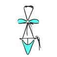 thumbnail image 1 of Sakmal Womens One Piece Swimsuits Triangle Blue Tummy Control Sexy Swimsuit Solid Halter Swimwear, 1 of 4