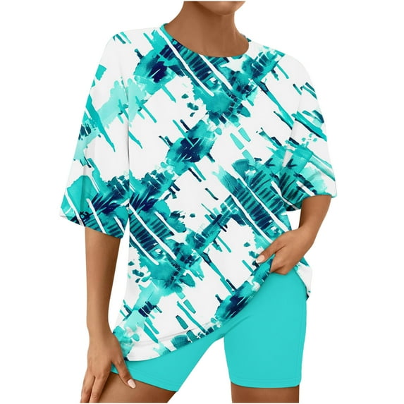 Sakmal Womens Pajamas Sets Elbow-Length Shorts Pant Loose Fit Graphic Comfy Nightwear Tops for Ladies