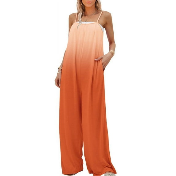 Sakmal Womens Pants Plus Size Full Orange Jumpsuit Gradient with Pockets Comfy Girls Trousers