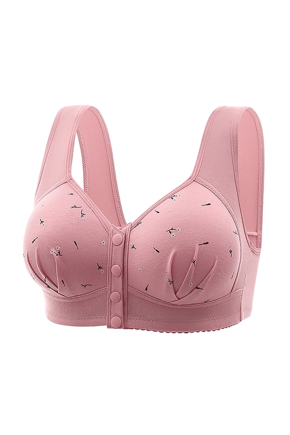 Womens Plus Size Bras Full Coverage Wireless Floral Plus Size Pink Lightweight Comfort Tie Front Ladies Bra