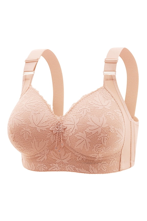 Womens Plus Size Bras Gold Lace Adjustable Straps Full-Coverage Wireless Bra Bra for Ladies