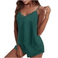 thumbnail image 1 of Sakmal Womens Plus Size Pajamas Sets Sleeveless Shorts Pant Green Solid Lace Lounge Tops, 1 of 5