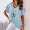 thumbnail image 1 of Sakmal Womens Plus Size Tops Blue Short Sleeve V-Neck Floral T-Shirts Womens Shirts Plus Size, 1 of 4