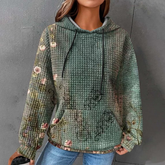 Sakmal Womens Plus Size Tops Green Long Sleeve Crew Neck Floral Sweatshirts T Shirts for Women