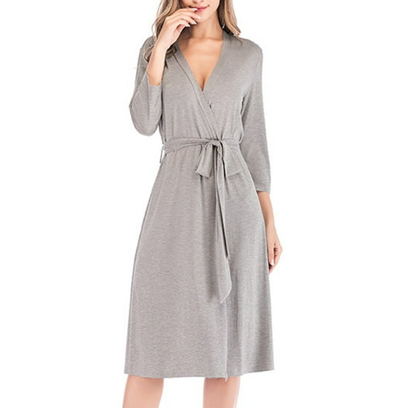 Sakmal Womens Robes Knee Length Lightweight Cotton Bathrobe for Women Soft Gray Ladies Robe M