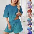 thumbnail image 1 of Sakmal Womens Shorts Sets High Waisted Wide Leg 2 Piece Outfits Solid Summer Blue Shorts for Women with Pockets, 1 of 6