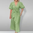 thumbnail image 1 of Sakmal Womens Summer Dresses Puff Sleeve Solid Short Sleeve Green Comfort Fit Maxi Shirt Dress, 1 of 7
