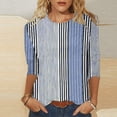thumbnail image 1 of Sakmal Womens Summer Tops 3/4 Sleeve Blue Striped Crew Neck Pullover Shirts for Women, 1 of 5