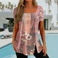 thumbnail image 1 of Sakmal Womens Summer Tops Short Sleeve Pink Button Floral Square Neckline Tunic Shirts for Women, 1 of 5