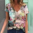 thumbnail image 1 of Sakmal Womens Summer Tops Short Sleeve V-Neck Graphic T-Shirts Womens Shirts, 1 of 5