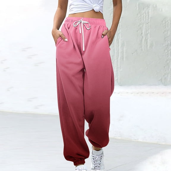Sakmal Womens Sweatpants Wide Leg Joggers Pants Spring Graphic Pink with Pockets Jogger Pants for Women XXL