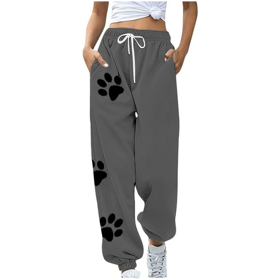 Sakmal Womens Sweatpants Gray High Waisted Joggers Pants Athletic Graphic Workout Joggers for Women L