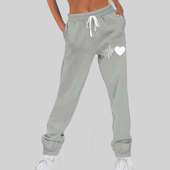 Sakmal Gray Womens Sweatpants Plus Size Joggers Pants Running Graphic 30" Inseam Joggers for Women L