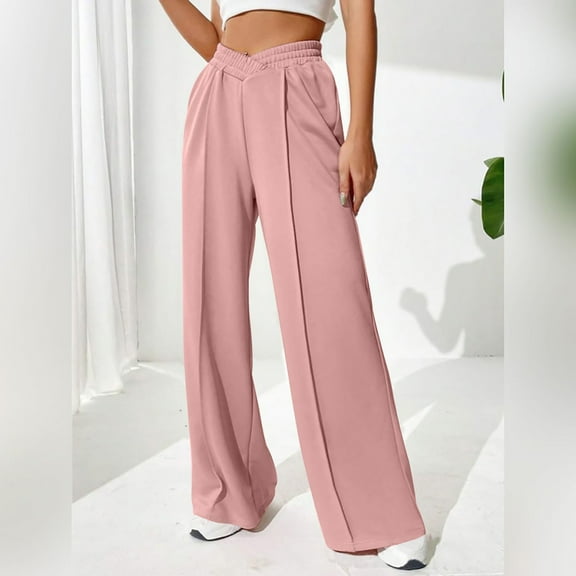 Sakmal Womens Sweatpants Wide Leg Plus Size Boyfriend Pants Pink Elastic Waist Solid Athletic Womens Sweatpants S