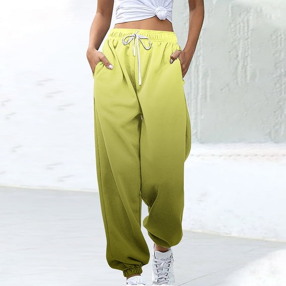 Sakmal Drawstring Womens Sweatpants Joggers Pants Casual Graphic Workout Yellow Sweatpants Women L