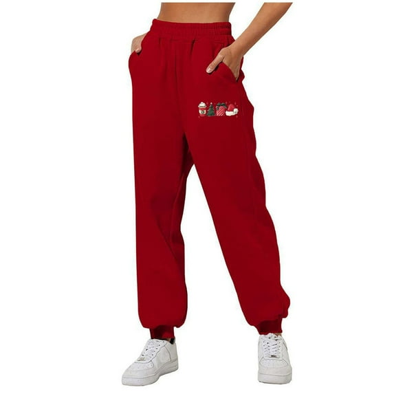 Sakmal Womens Sweatpants High Waisted Joggers Pants Elastic Waist Graphic Stretchy Red Jogger Pants for Women S