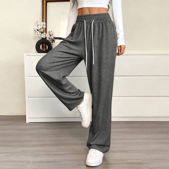 Sakmal Gray Womens Sweatpants Wide Leg Boyfriend Pants Solid Spring with Pockets Womens Sweatpants L