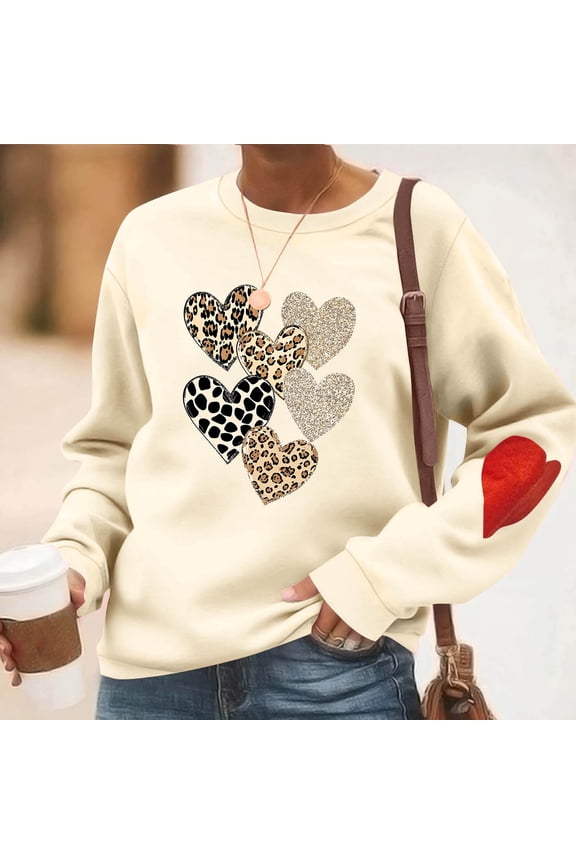 Womens Sweatshirts Beige Cute Sweatshirts Heart Soft Fall Fashion Tops