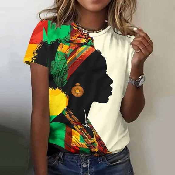 Sakmal Womens T Shirts Short Sleeve Dolman Plus Size Graphic Tees African T-Shirts Women'S Tops