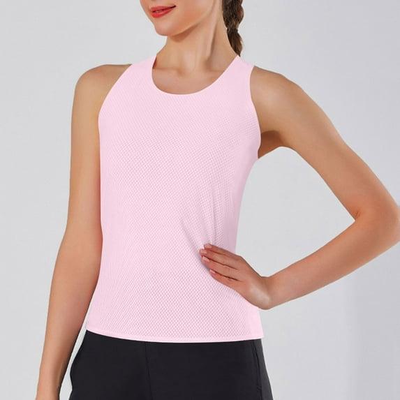 Sakmal Womens Tank Top Crew Neck Pink Moisture Wicking Quick Drying Solid Yoga Tank Tops Casual