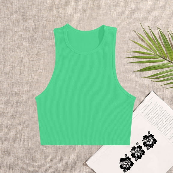 Sakmal Womens Tank Tops Plus Size Crew Neck Green Slim Ribbed Sexy Tunic Tops