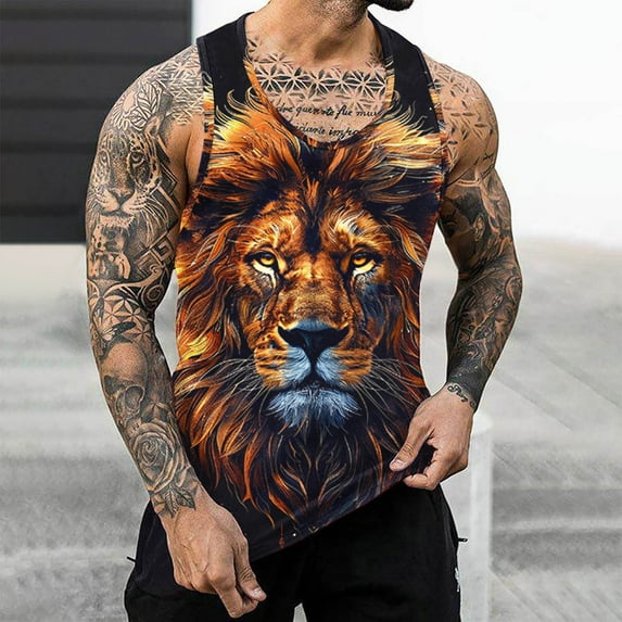 Sakmal Womens Tanks Orange Orange Scoop Neck Stringer Lion Lightweight Camisole Graphic Muscle Sleeveless Shirts for Men
