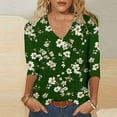 thumbnail image 1 of Sakmal Womens Tops Casual Green 3/4 Sleeve Floral V-Neck T-Shirts Shirts for Women, 1 of 5