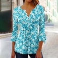 thumbnail image 1 of Sakmal Womens Tops Blue 3/4 Sleeve Button Floral V-Neck Tunic Womens Shirts, 1 of 4