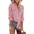 thumbnail image 1 of Sakmal Womens Tops Casual Red Long Sleeve Collared Striped Button-Up Shirts Ladies Shirts $5, 1 of 8