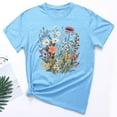thumbnail image 1 of Sakmal Womens Tops Blue Short Sleeve Crew Neck Flower Graphic T-Shirts Womens Shirts for Summer, 1 of 3