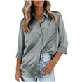 thumbnail image 1 of Sakmal Womens Tops Under $5 Long Sleeve Button Solid Collared Pocket Tunic Womens Shirts, 1 of 9