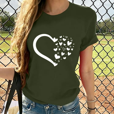Sakmal Womens Tops Clearance Under $5 Short Sleeve Green Graphic Crew Neck T-Shirts Shirts for Women