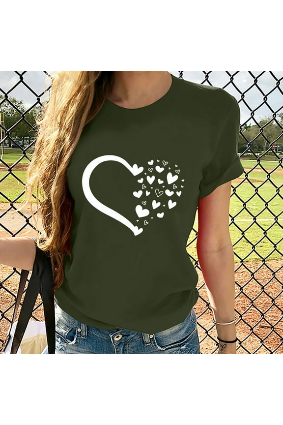 Womens Tops Under $5 Short Sleeve Green Graphic Crew Neck T-Shirts Shirts for Women
