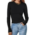 thumbnail image 1 of Sakmal Womens Tops Long Sleeve Black Slim Solid Crew Neck Comfortable T-Shirts Womens Shirts Under $5, 1 of 6