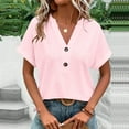 thumbnail image 1 of Sakmal Womens Tops Plus Size Lightweight V-Neck Pink Short Sleeve Solid Loose Fit Button Oversized Shirts for Ladies, 1 of 7