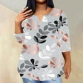 thumbnail image 1 of Sakmal Womens Tops Plus Size Silver Elbow-Length Floral Notch Neck T-Shirts Womens Shirts, 1 of 4