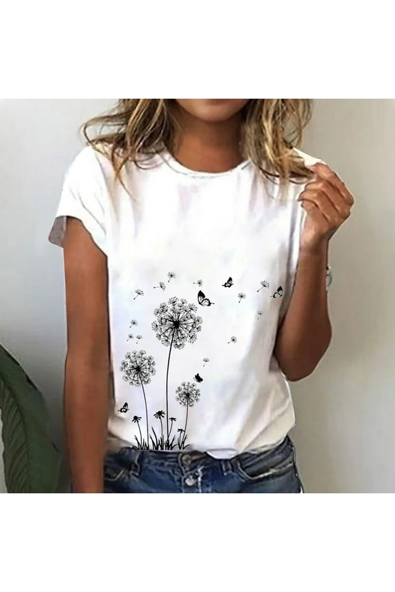 Womens Tops Short Sleeve White Graphic Crew Neck Modal T-Shirts Womens Shirts